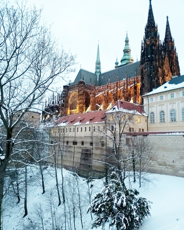 Prague castle in the snow