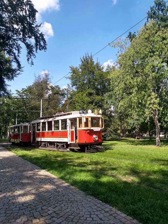 Prague tram resting at the Stromovka park.