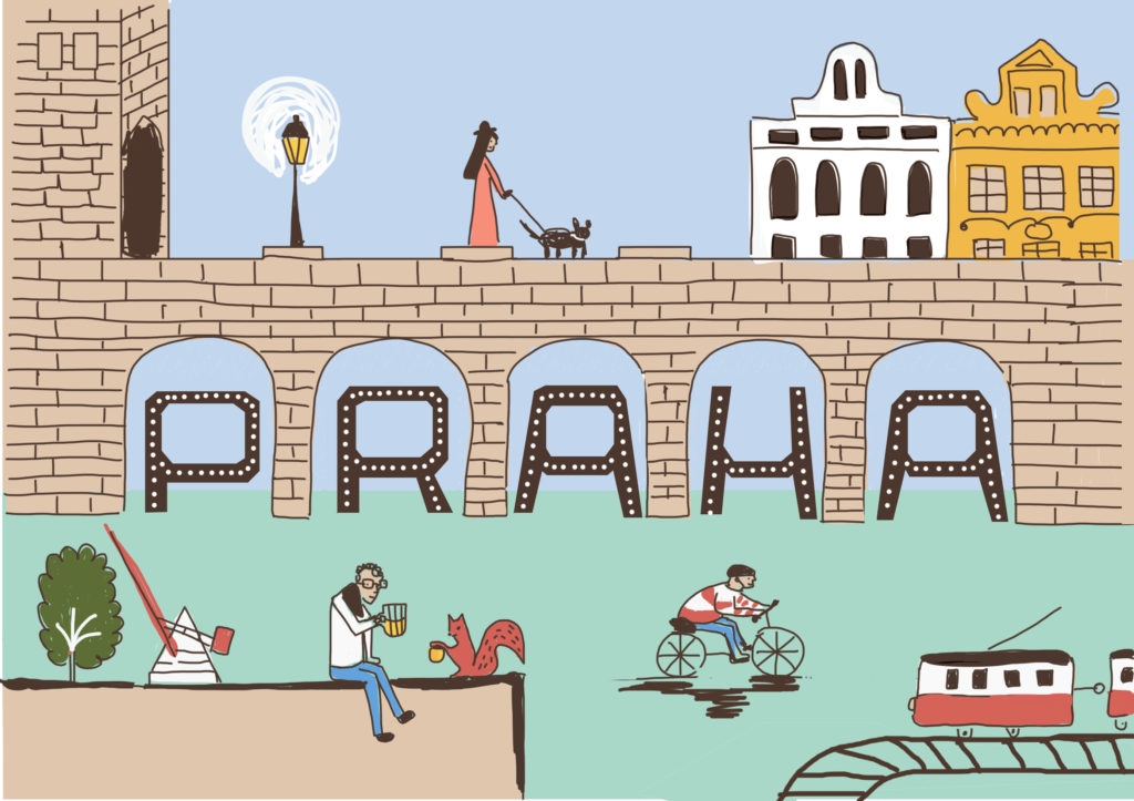 Prague illustrated postcard designed by Joana Taborda